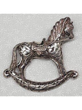 Sterling Rocking Horse Brooch Pin Filigree Design By Jezlaine Jewelry Vintage